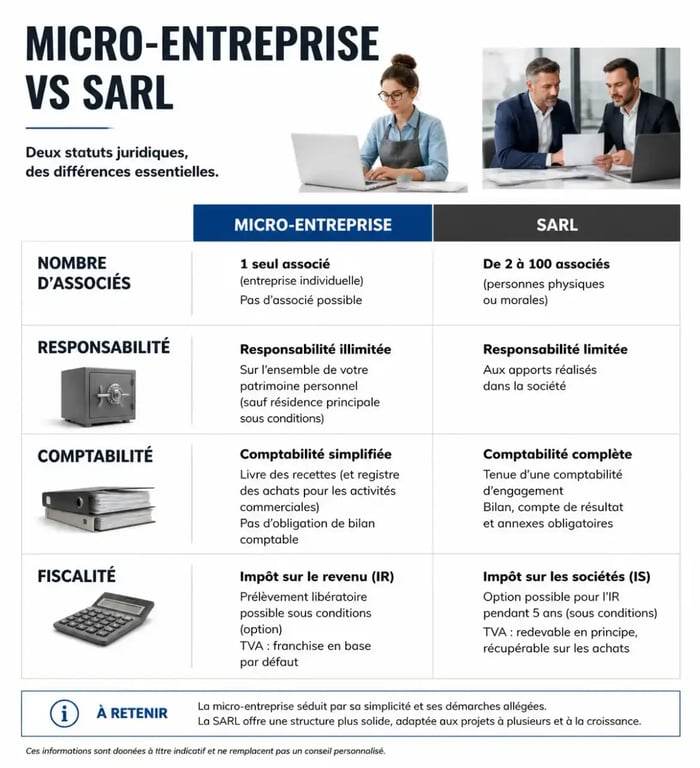 Tableau comparatif micro entreprise sarl pour choisir son statut juridique