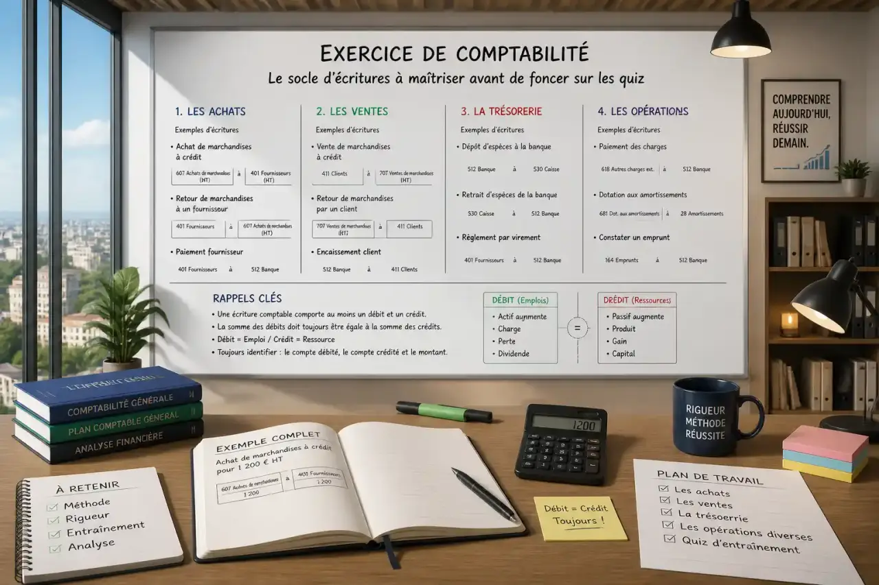 Exercice de comptabilité : le socle d'écritures à maîtriser avant de foncer sur les quiz