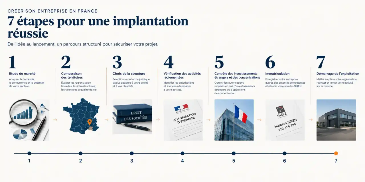 Étapes de l'implantation d'une entreprise en France, de l'étude de marché au démarrage de l'exploitation