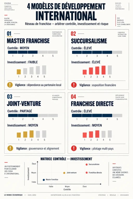 Infographie des modèles de développement international des franchiseurs