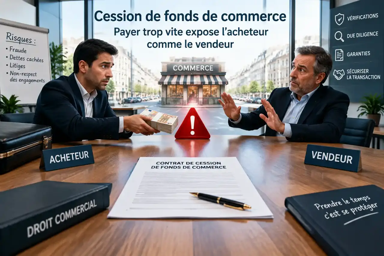 Cession de fonds de commerce : payer trop vite expose l’acheteur comme le vendeur