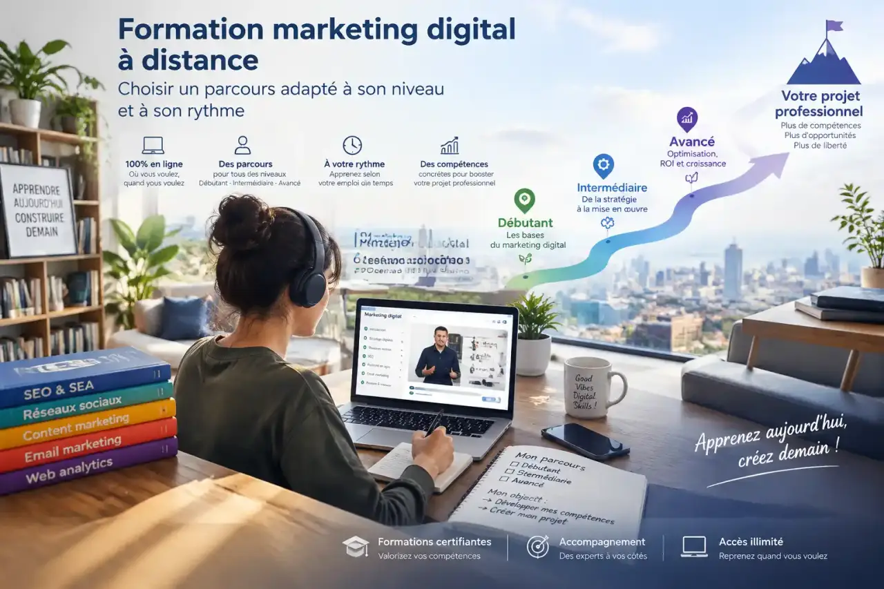 Formation marketing digital à distance : choisir un parcours adapté à son niveau et à son rythme