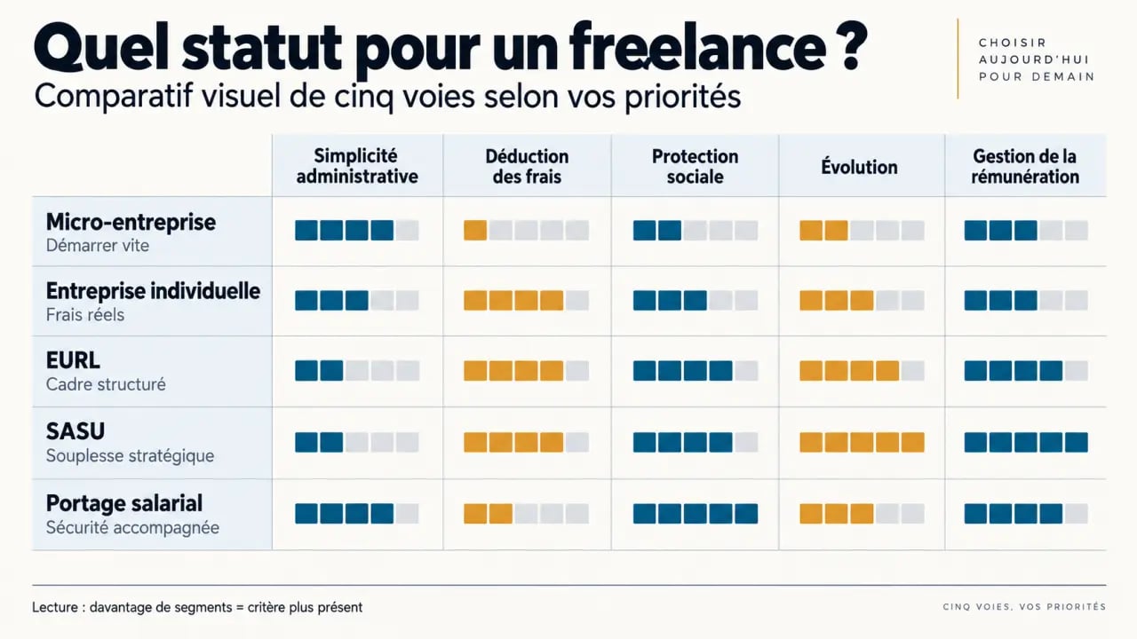 Infographie comparative pour choisir le meilleur statut juridique pour un freelance