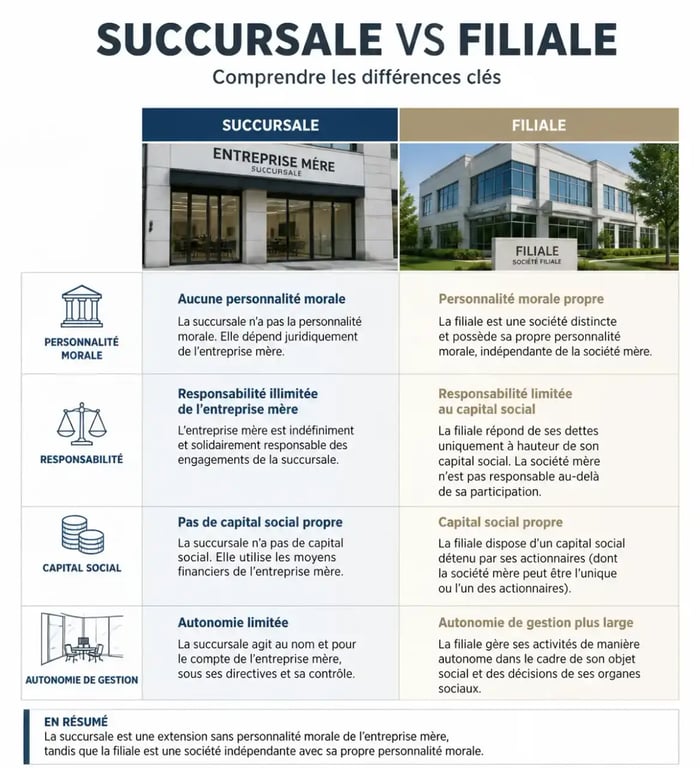 Comparatif succursale vs filiale pour le choix de structure juridique