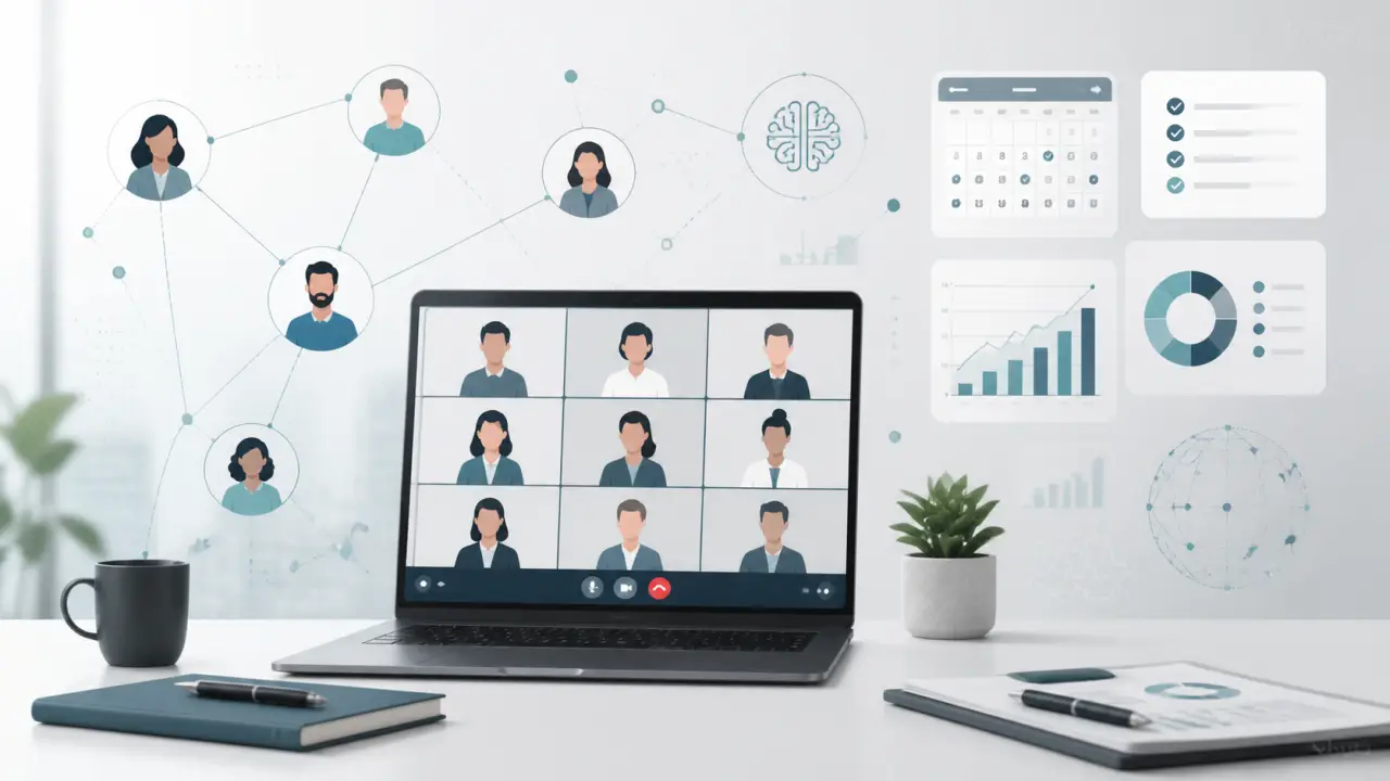 Illustration abstraite d'un réseau professionnel en télétravail